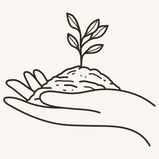 Logo van leren vanuit verbinding met een hand die een plantje draagt.